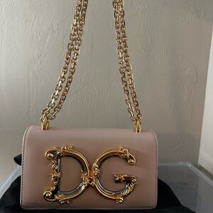 Dolce & Gabbana Blush Pink Leather Shoulder Bag with Gold DG